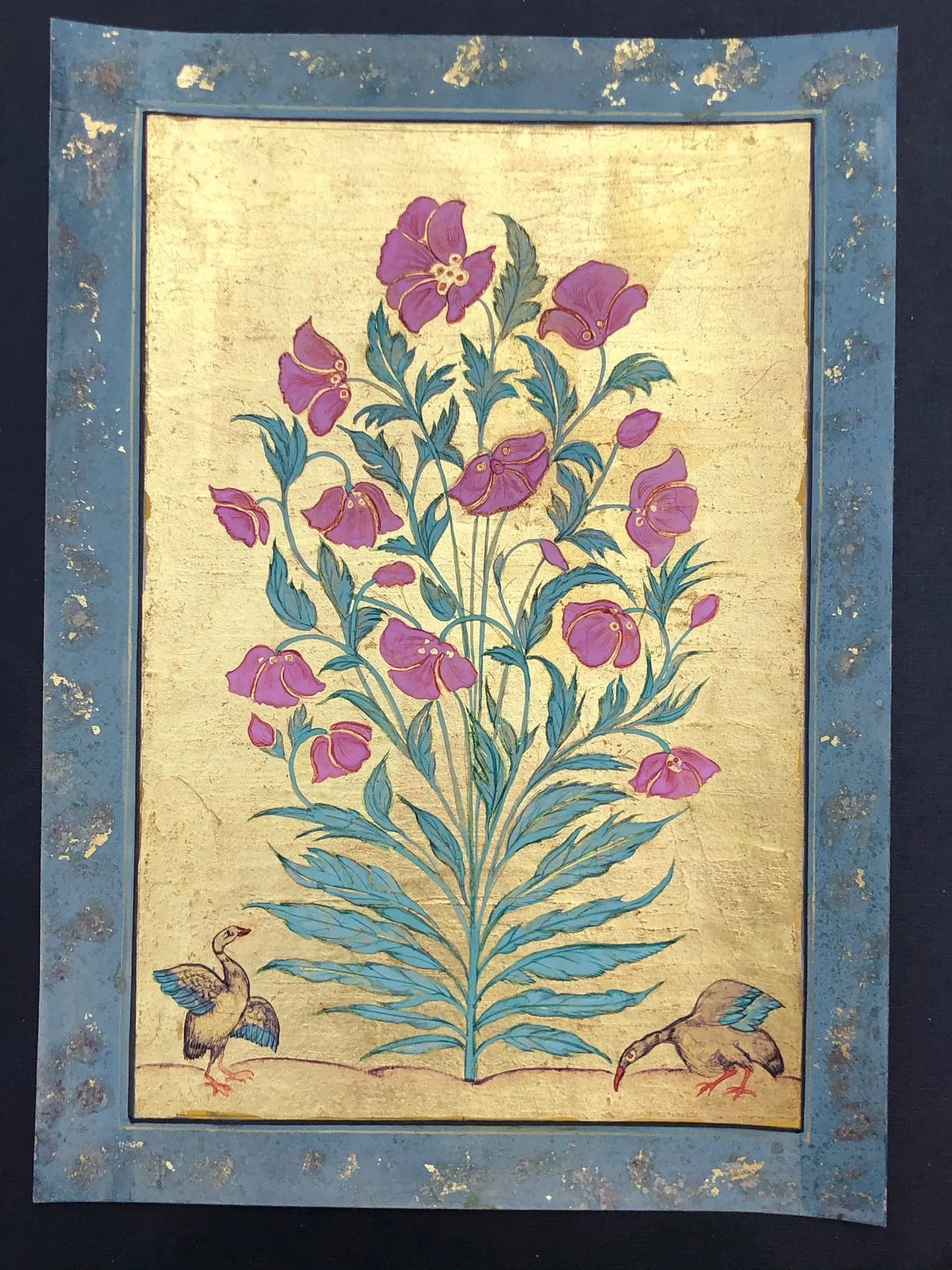 Mughal floral gold leaf painting