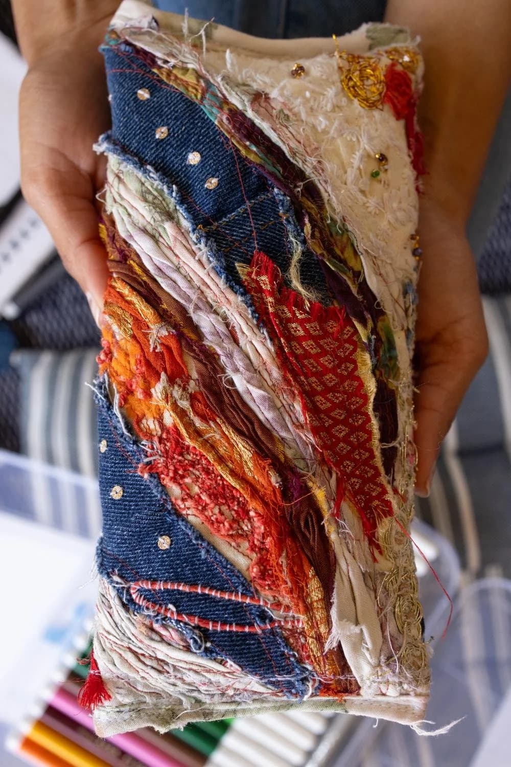 Patchwork textile pouch