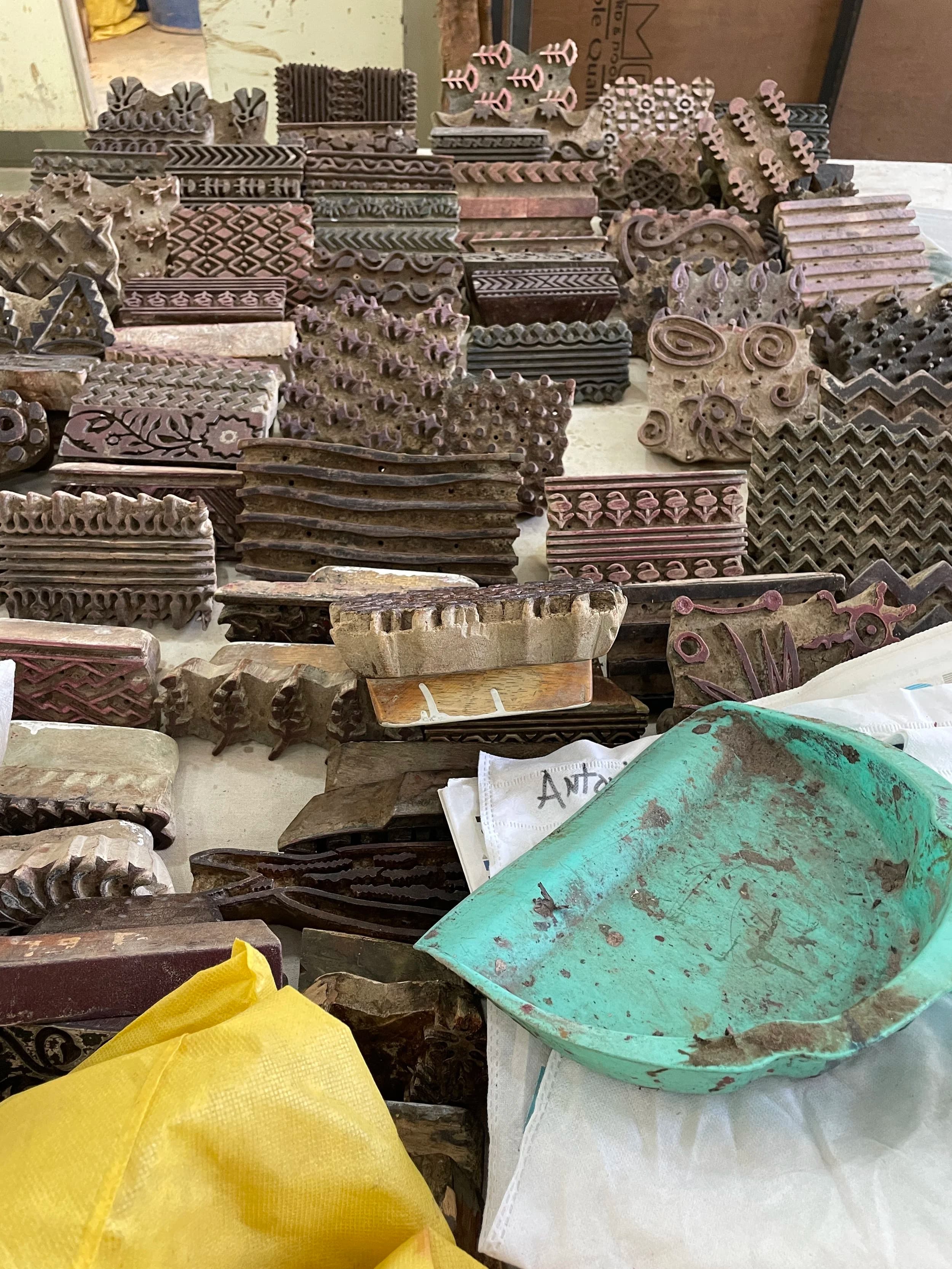 Collection of wooden printing blocks