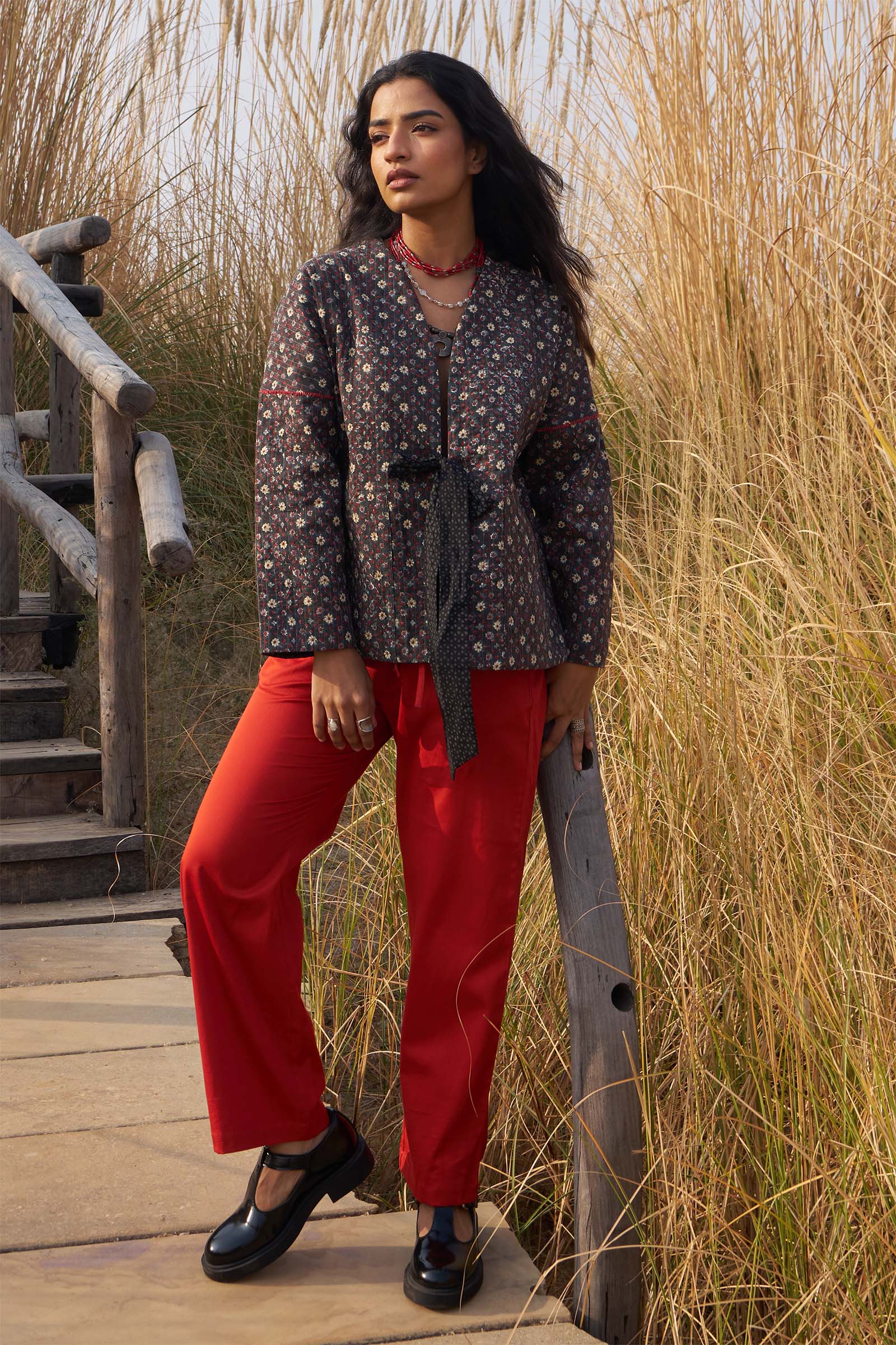Dharan Mosaic Floral Quilted Jacket — hand block printed